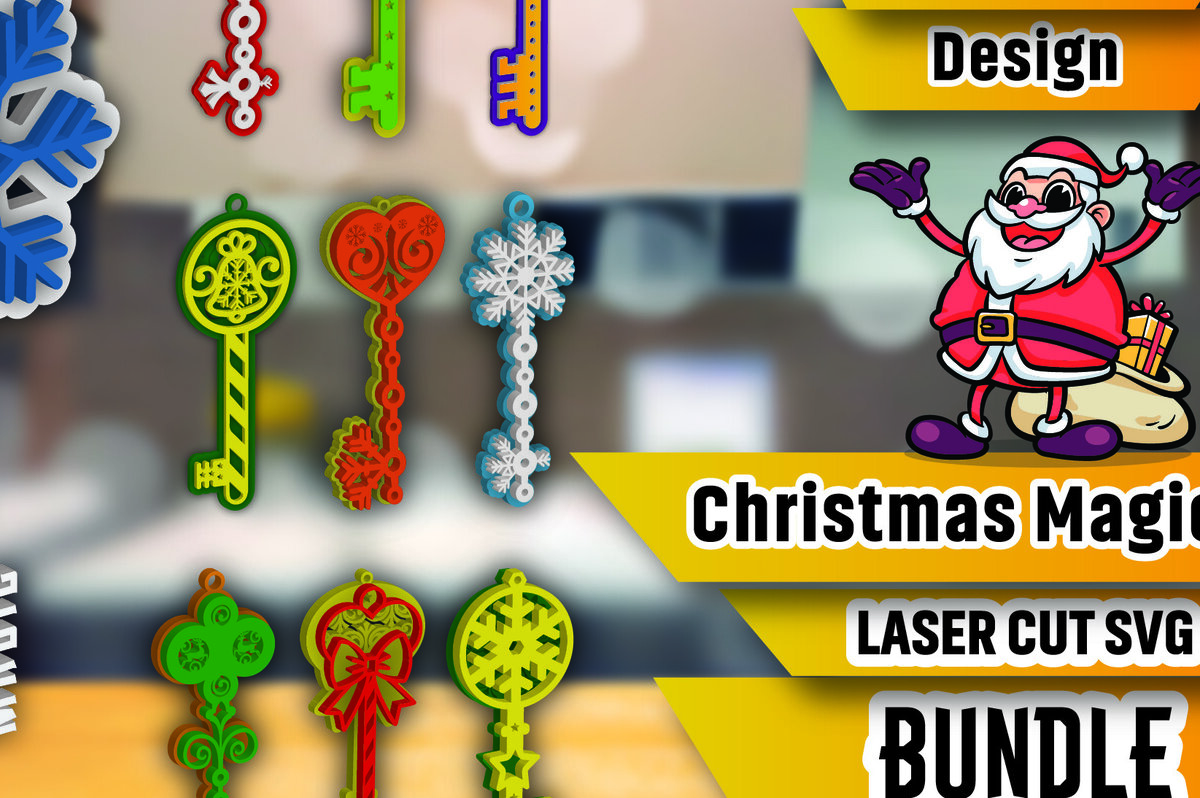 Σετ των 3 Intra απο ξύλο plywood 3mm-4mm πάχος Christmas Magic Key Lase Cut Δίασταση 15x15 cm INTRAFABR-106809496