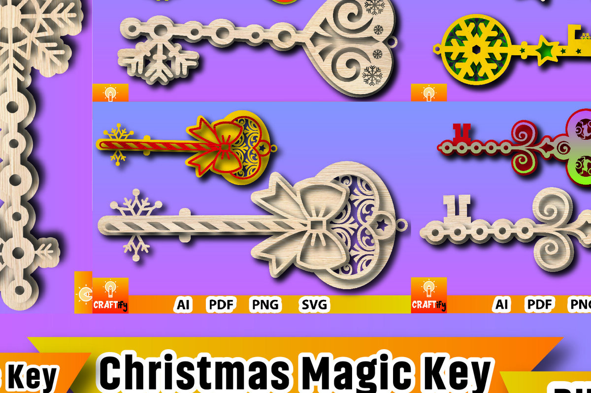 Σετ των 2 Intra απο ξύλο plywood 3mm-4mm πάχος Christmas Magic Key Lase Cut Δίασταση 15x15 cm INTRAFABR-106330232