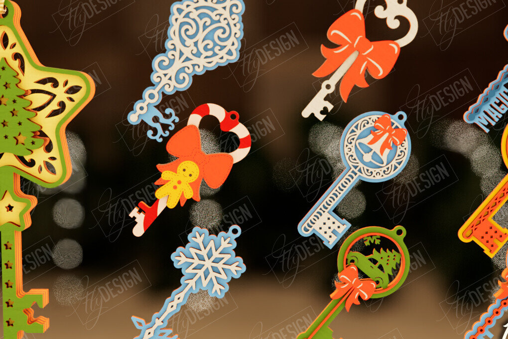 Σετ των 2 Intra απο ξύλο plywood 3mm-4mm πάχος μαγικών κλειδιών Χριστουγέννων | CNC Δίασταση 15x15 cm INTRAFABR-105991653