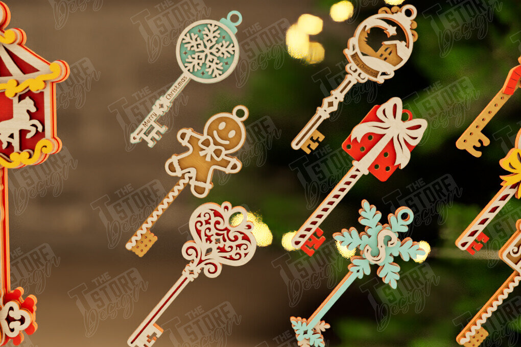 Σετ των 2 Intra απο ξύλο plywood 3mm-4mm πάχος μαγικών κλειδιών Χριστουγέννων | Πρωτοχρονιά Δίασταση 15x15 cm INTRAFABR-105748252