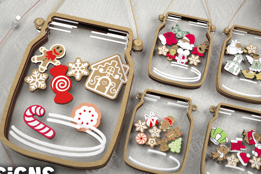 Σετ των 2 Intra απο ξύλο plywood 3mm-4mm πάχος Χριστουγεννιάτικο Mason Jar | Διακοπές|CNC Δίασταση 15x15 cm INTRAFABR-109579670