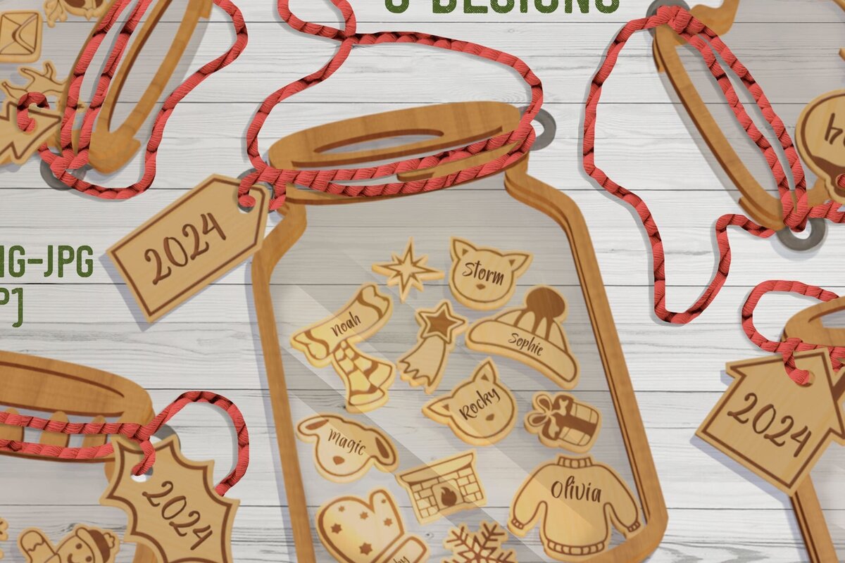 Σετ των 2 Intra απο ξύλο plywood 3mm-4mm πάχος Χριστουγεννιάτικο Mason Jar Cut  Δίασταση 15x15 cm INTRAFABR-80963088