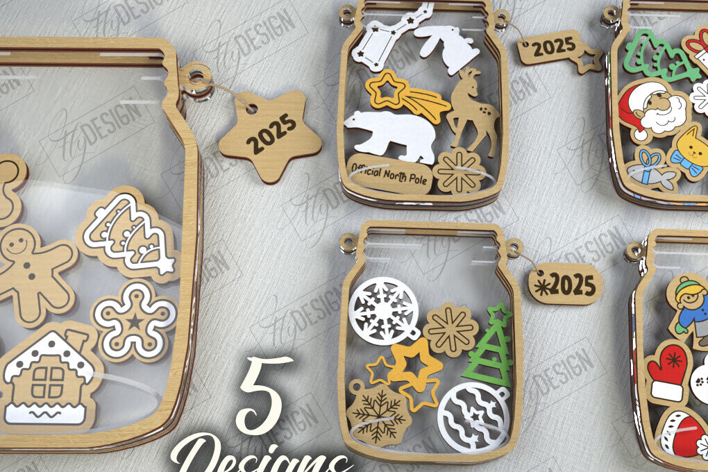 Σετ των 2 Intra απο ξύλο plywood 3mm-4mm πάχος Χριστουγεννιάτικο Mason Jar | Ξύλινη πινακίδα Δίασταση 15x15 cm INTRAFABR-111311668