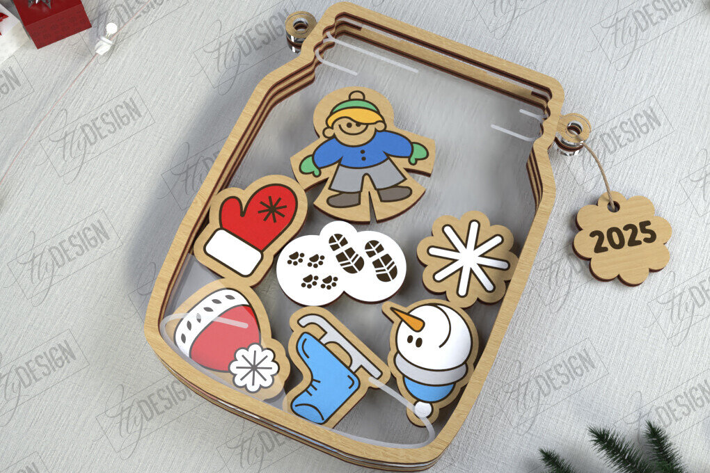 Σετ των 2 Intra απο ξύλο plywood 3mm-4mm πάχος Χριστουγεννιάτικο βάζο Mason | Πινακίδα διακοπών | CNC Δίασταση 15x15 cm INTRAFABR-111311385