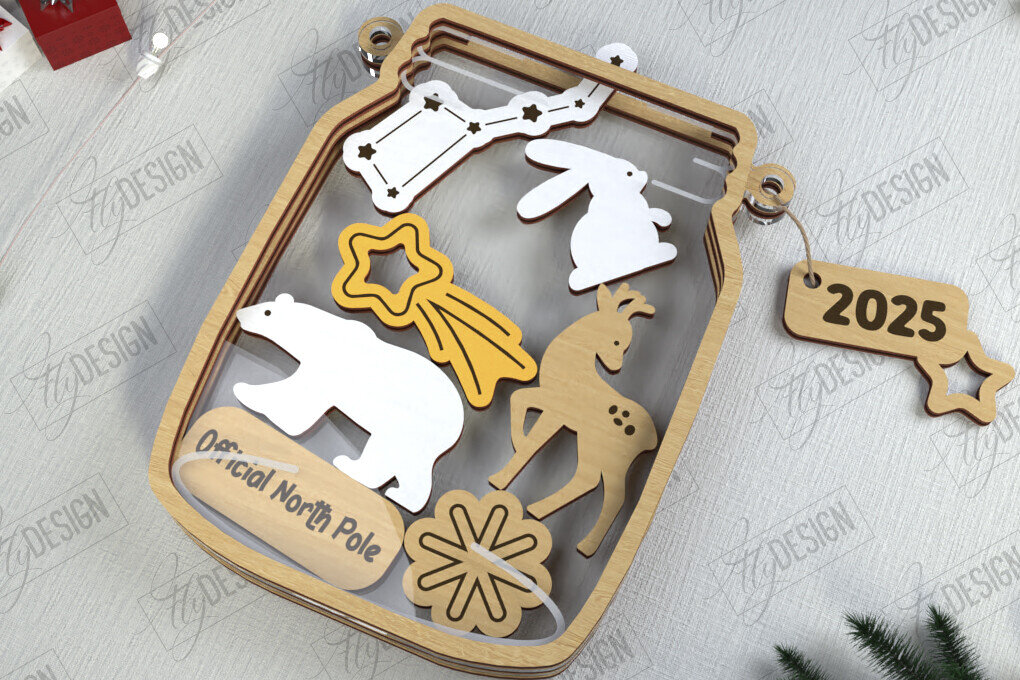 Σετ των 2 Intra απο ξύλο plywood 3mm-4mm πάχος Χριστουγεννιάτικο βάζο Mason | Πινακίδα διακοπών | CNC Δίασταση 15x15 cm INTRAFABR-111311392