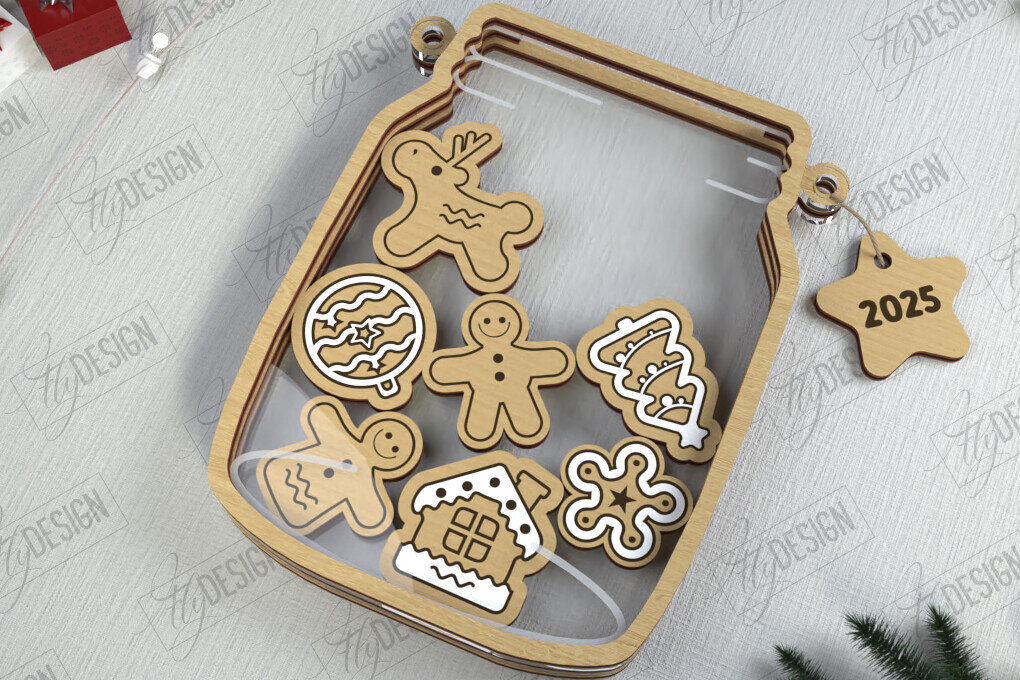 Σετ των 2 Intra απο ξύλο plywood 3mm-4mm πάχος Χριστουγεννιάτικο βάζο Mason | Πινακίδα διακοπών | CNC Δίασταση 15x15 cm INTRAFABR-111311408