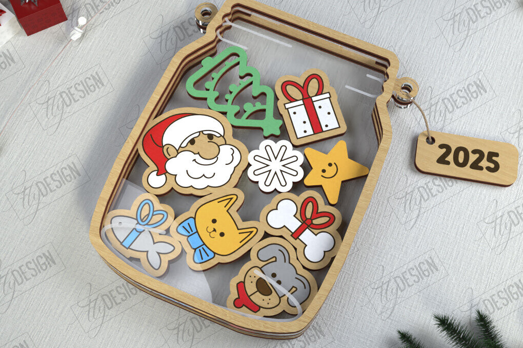 Σετ των 2 Intra απο ξύλο plywood 3mm-4mm πάχος Χριστουγεννιάτικο βάζο Mason | Πινακίδα διακοπών | CNC Δίασταση 15x15 cm INTRAFABR-111311800