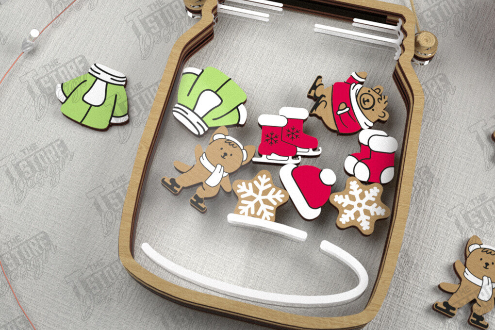 Σετ των 2 Intra απο ξύλο plywood 3mm-4mm πάχος Χριστουγεννιάτικο βάζο Mason | Πινακίδες διακοπών |CNC Δίασταση 15x15 cm INTRAFABR-109579589