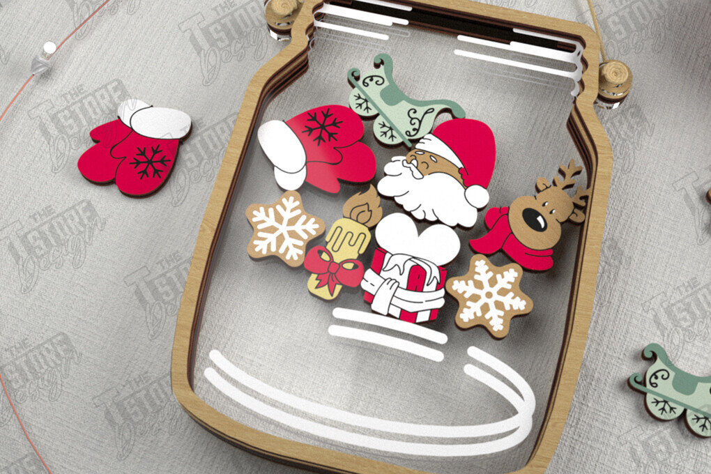 Σετ των 2 Intra απο ξύλο plywood 3mm-4mm πάχος Χριστουγεννιάτικο βάζο Mason | Πινακίδες διακοπών |CNC Δίασταση 15x15 cm INTRAFABR-109579594