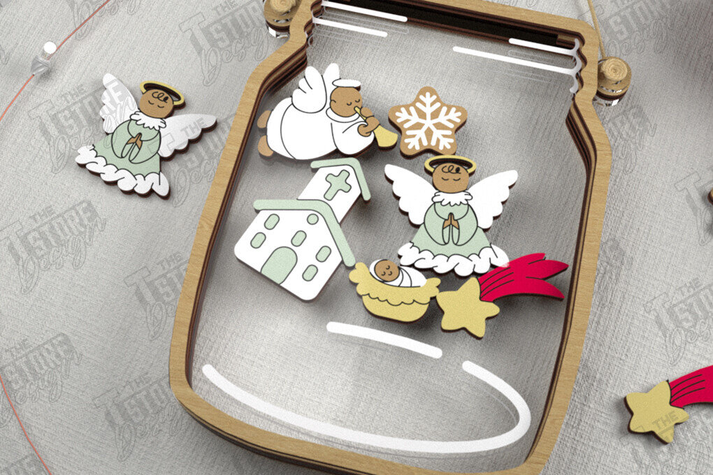 Σετ των 2 Intra απο ξύλο plywood 3mm-4mm πάχος Χριστουγεννιάτικο βάζο Mason | Πινακίδες διακοπών |CNC Δίασταση 15x15 cm INTRAFABR-109579597