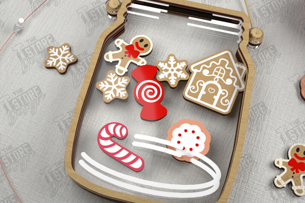 Σετ των 2 Intra απο ξύλο plywood 3mm-4mm πάχος Χριστουγεννιάτικο βάζο Mason | Πινακίδες διακοπών |CNC Δίασταση 15x15 cm INTRAFABR-109579601