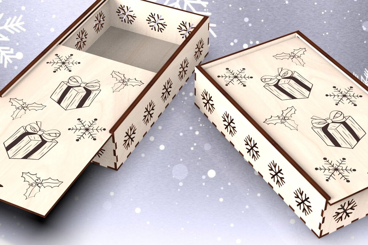 Σετ των 2 Intra απο ξύλο plywood 3mm-4mm πάχος Χριστουγεννιάτικο συρόμενο κουτί χαρακτικής μνήμης Δίασταση 15x15 cm INTRAFABR-109675528