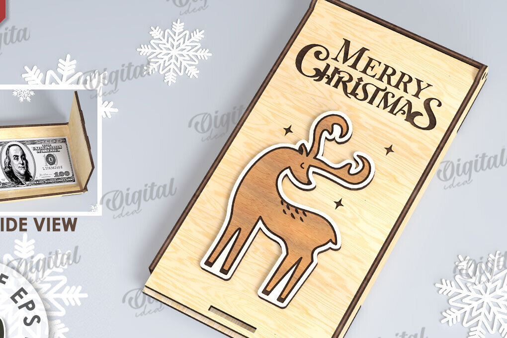 Σετ των 2 Intra απο ξύλο plywood 3mm-4mm πάχος Χριστουγεννιάτικο Money Box Σχέδιο κοπής με λέιζερ Δίασταση 15x15 cm INTRAFABR-109502475