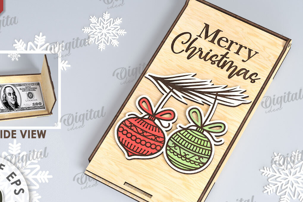 Σετ των 2 Intra απο ξύλο plywood 3mm-4mm πάχος Χριστουγεννιάτικο Money Box Σχέδιο κοπής με λέιζερ Δίασταση 15x15 cm INTRAFABR-109501506