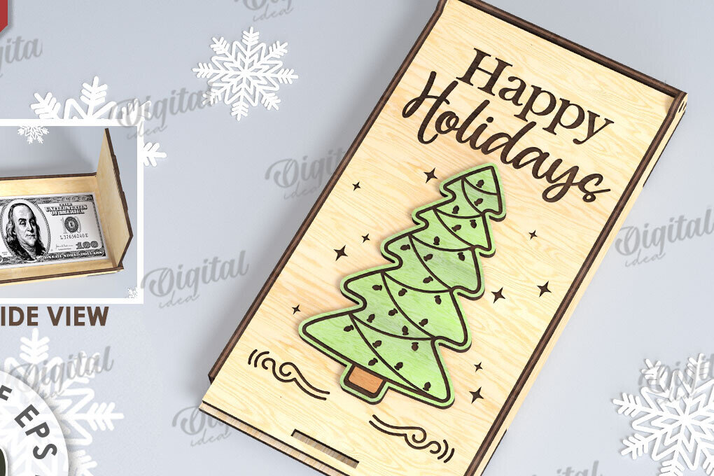 Intra απο ξύλο plywood 3mm-4mm πάχος Χριστουγεννιάτικο Money Box Σχέδιο κοπής με λέιζερ Δίασταση 15x15 cm INTRAFABR-109501643