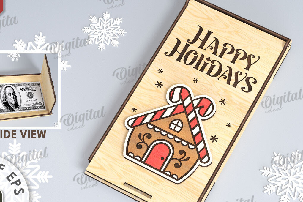 Σετ των 2 Intra απο ξύλο plywood 3mm-4mm πάχος Χριστουγεννιάτικο Money Box Σχέδιο κοπής με λέιζερ Δίασταση 15x15 cm INTRAFABR-109501820