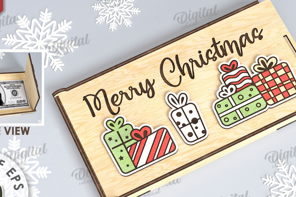 Intra απο ξύλο plywood 3mm-4mm πάχος Χριστουγεννιάτικο Money Box Σχέδιο κοπής με λέιζερ Δίασταση 15x15 cm INTRAFABR-109502001