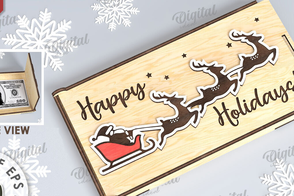 Σετ των 2 Intra απο ξύλο plywood 3mm-4mm πάχος Χριστουγεννιάτικο Money Box Σχέδιο κοπής με λέιζερ Δίασταση 15x15 cm INTRAFABR-109502206