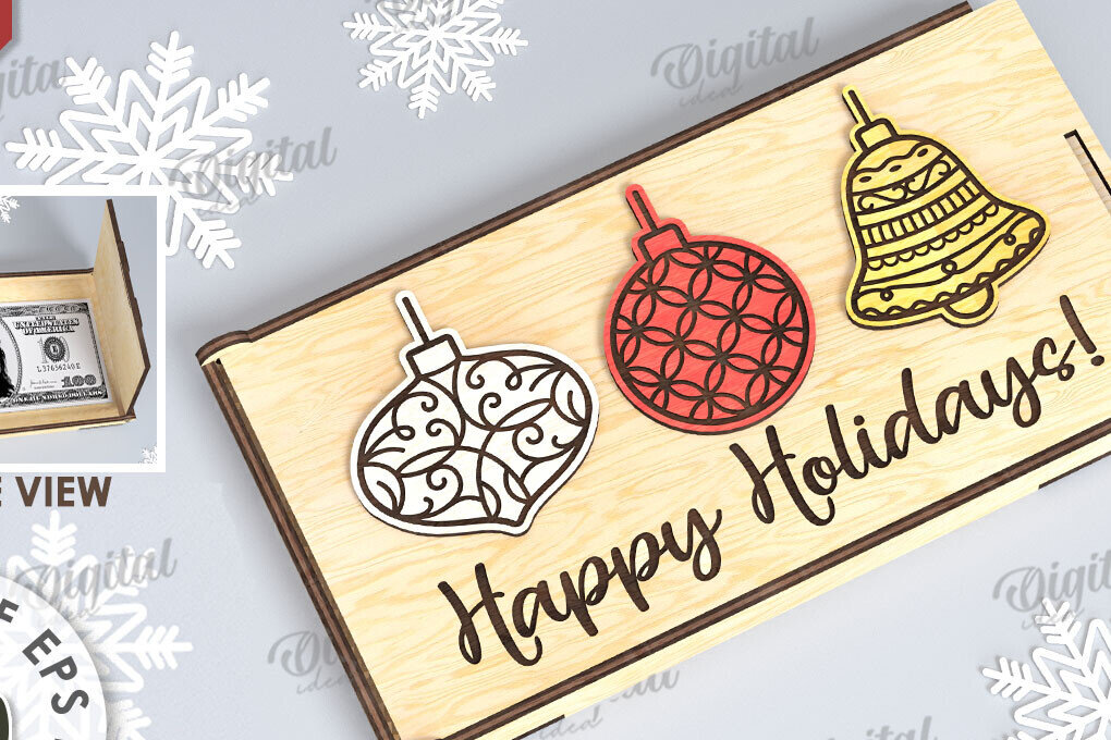 Σετ των 3 Intra απο ξύλο plywood 3mm-4mm πάχος Χριστουγεννιάτικο Money Box Σχέδιο κοπής με λέιζερ Δίασταση 15x15 cm INTRAFABR-109502269