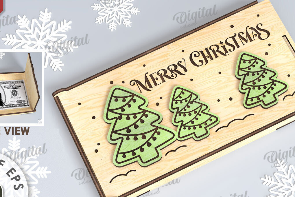 Σετ των 2 Intra απο ξύλο plywood 3mm-4mm πάχος Χριστουγεννιάτικο Money Box Σχέδιο κοπής με λέιζερ Δίασταση 15x15 cm INTRAFABR-109502350