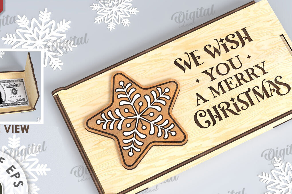 Σετ των 2 Intra απο ξύλο plywood 3mm-4mm πάχος Χριστουγεννιάτικο Money Box Σχέδιο κοπής με λέιζερ Δίασταση 15x15 cm INTRAFABR-109501347