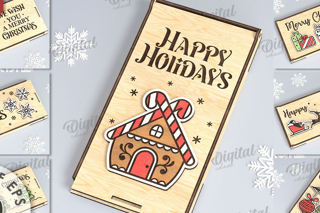 Σετ των 2 Intra απο ξύλο plywood 3mm-4mm πάχος Χριστουγεννιάτικα Money Boxes κοπής με λέιζερ Δίασταση 15x15 cm INTRAFABR-109503959