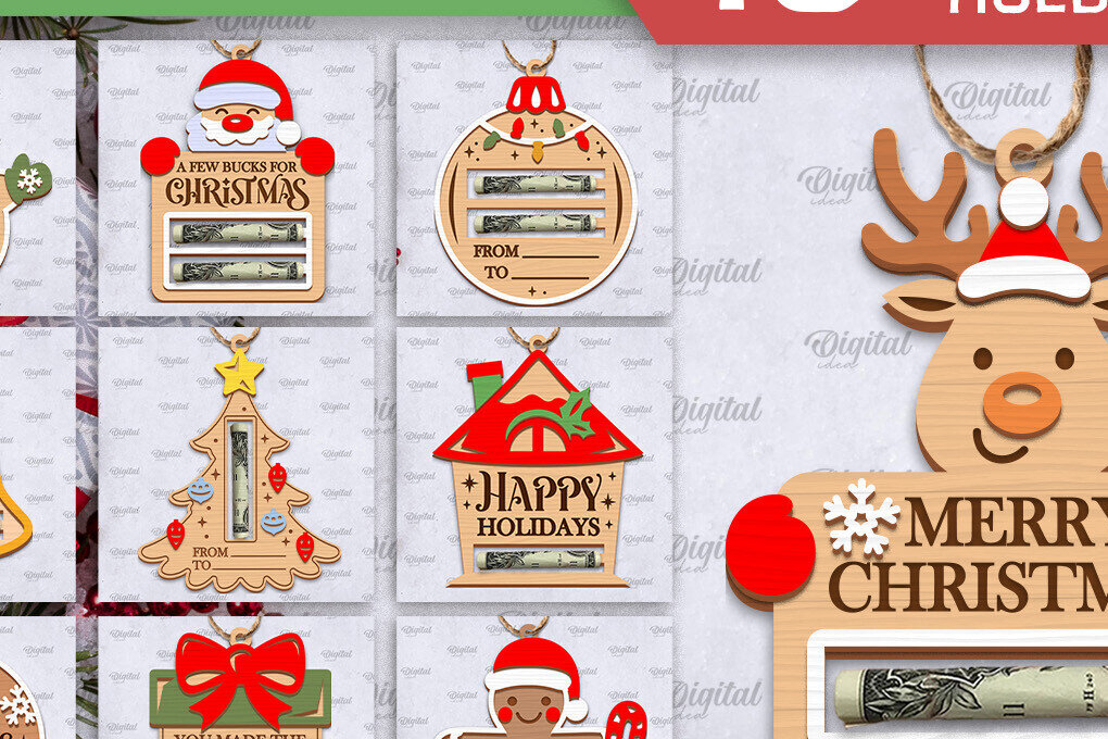 Σετ των 2 Intra απο ξύλο plywood 3mm-4mm πάχος κοπής με λέιζερ καρτών Χριστουγέννων Δίασταση 15x15 cm INTRAFABR-102845873