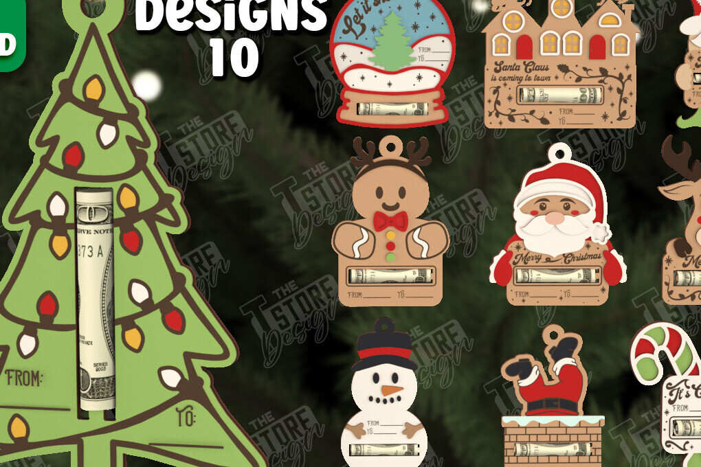 Σετ των 2 Intra απο ξύλο plywood 3mm-4mm πάχος με χριστουγεννιάτικα χρήματα | Διακοπές Δίασταση 15x15 cm INTRAFABR-107105458