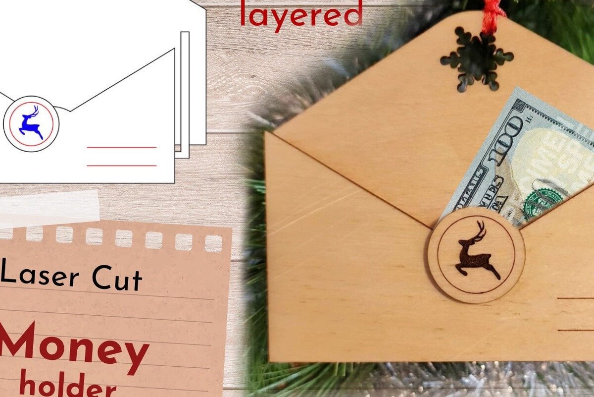 Intra απο ξύλο plywood 3mm-4mm πάχος Χριστουγεννιάτικη θήκη χρημάτων, λέιζερ φακέλων Δίασταση 30x20 cm INTRAFABR-41910134