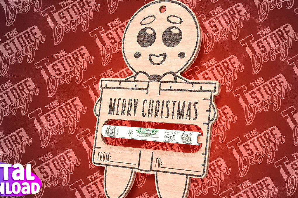 Σετ των 2 Intra απο ξύλο plywood 3mm-4mm πάχος Χριστουγεννιάτικο Money Holder Cut  | CNC Δίασταση 15x15 cm INTRAFABR-85897425