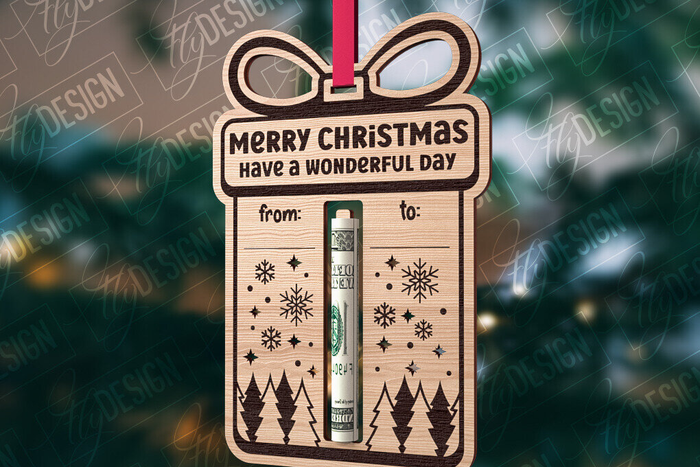 Σετ των 2 Intra απο ξύλο plywood 3mm-4mm πάχος Χριστουγεννιάτικο Money Holder Cut  | CNC Δίασταση 15x15 cm INTRAFABR-85896617