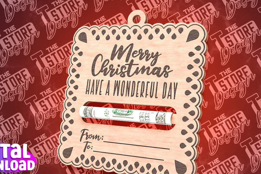 Σετ των 2 Intra απο ξύλο plywood 3mm-4mm πάχος Χριστουγεννιάτικο Money Holder Cut  | CNC Δίασταση 15x15 cm INTRAFABR-85897412