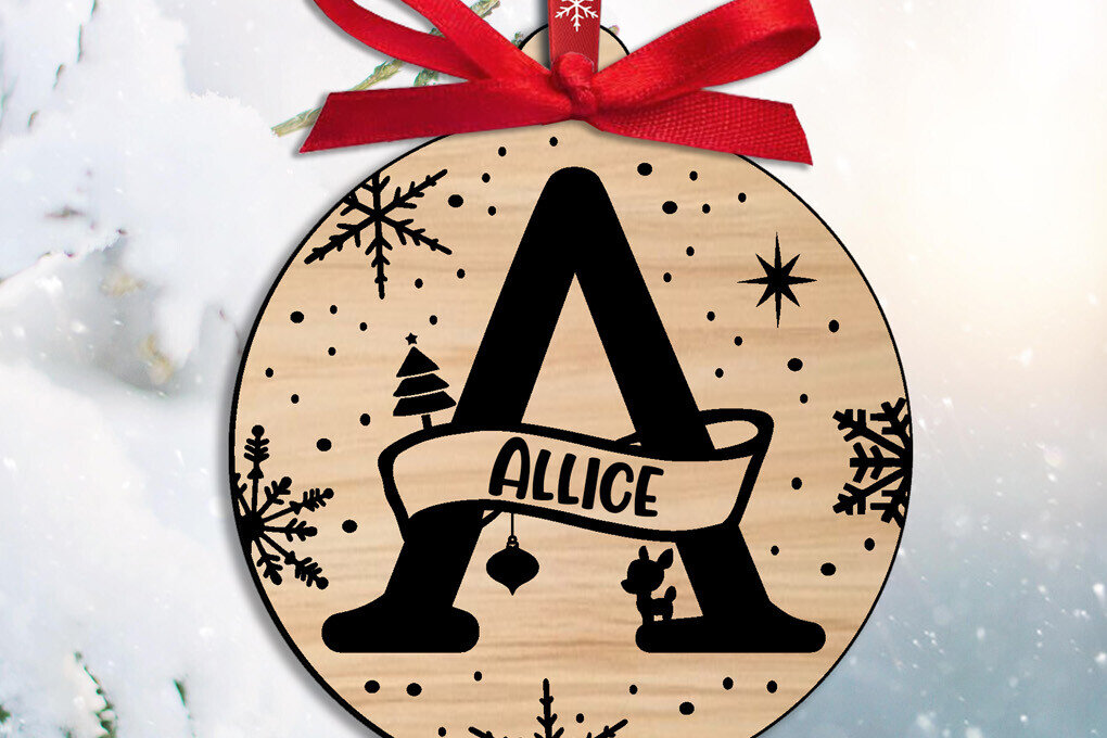 Σετ των 3 Intra απο ξύλο plywood 3mm-4mm πάχος Χριστουγεννιάτικο μονόγραμμα Γράμμα ένα στολίδι Δίασταση 8x8 cm INTRAFABR-109104686