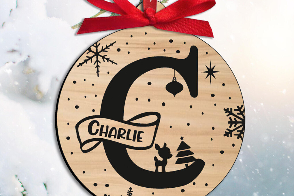 Σετ των 2 Intra απο ξύλο plywood 3mm-4mm πάχος Χριστουγεννιάτικο μονόγραμμα Γράμμα C Δέντρο Δίασταση 15x15 cm INTRAFABR-109108532