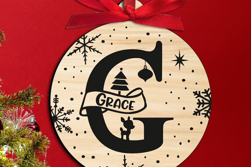 Σετ των 3 Intra απο ξύλο plywood 3mm-4mm πάχος Χριστουγεννιάτικο μονόγραμμα Γράμμα G Στολίδι Δίασταση 8x8 cm INTRAFABR-109232051