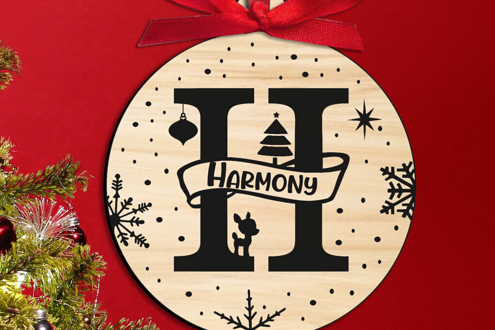 Σετ των 3 Intra απο ξύλο plywood 3mm-4mm πάχος Χριστουγεννιάτικο μονόγραμμα Γράμμα H Στολίδι Δίασταση 8x8 cm INTRAFABR-109232084