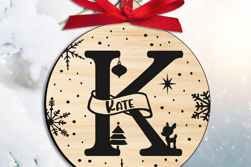 Σετ των 3 Intra απο ξύλο plywood 3mm-4mm πάχος Χριστουγεννιάτικο μονόγραμμα Γράμμα K Στολίδι Δίασταση 8x8 cm INTRAFABR-109294299