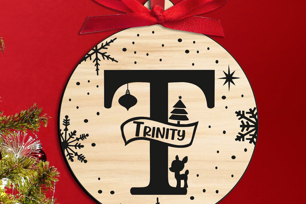 Σετ των 3 Intra απο ξύλο plywood 3mm-4mm πάχος Χριστουγεννιάτικο μονόγραμμα Επιστολή T Holiday Δίασταση 8x8 cm INTRAFABR-109427530