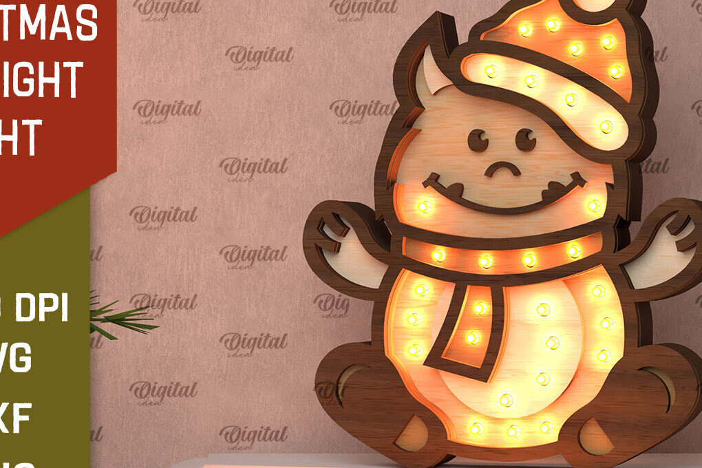 Σετ των 2 Intra απο ξύλο plywood 3mm-4mm πάχος Χριστουγεννιάτικο Monster Led Nightlight  Δίασταση 15x15 cm INTRAFABR-107832179