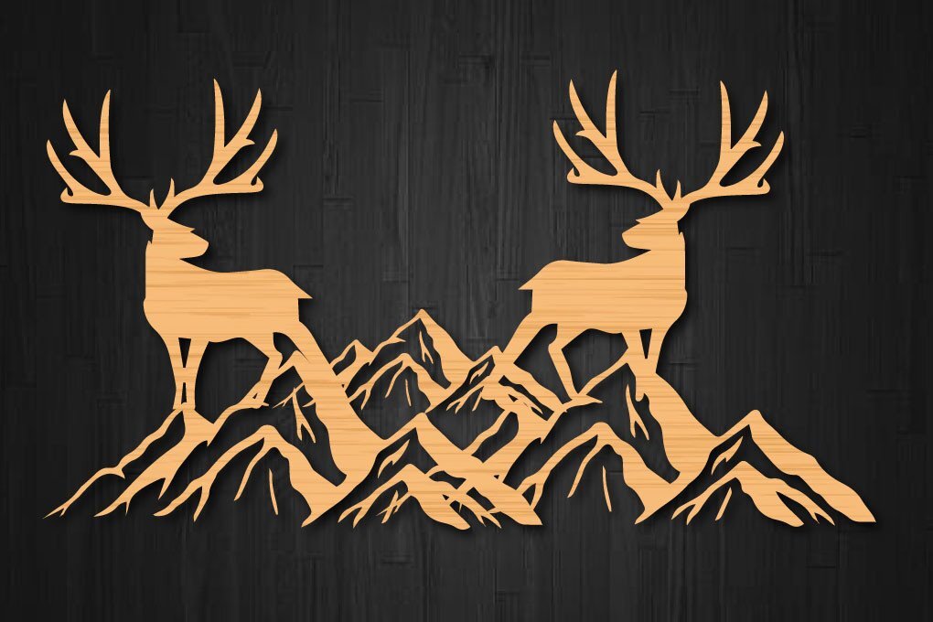 Σετ των 2 Intra απο ξύλο plywood 3mm-4mm πάχος Christmas Mountain Deer Design Δίασταση 15x15 cm INTRAFABR-41162054