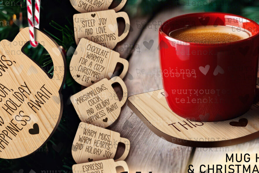 Σετ των 3 Intra απο ξύλο plywood 3mm-4mm πάχος Χριστουγεννιάτικες κούπες | Χριστουγεννιάτικη διακόσμηση Δίασταση 15x15 cm INTRAFABR-110411772