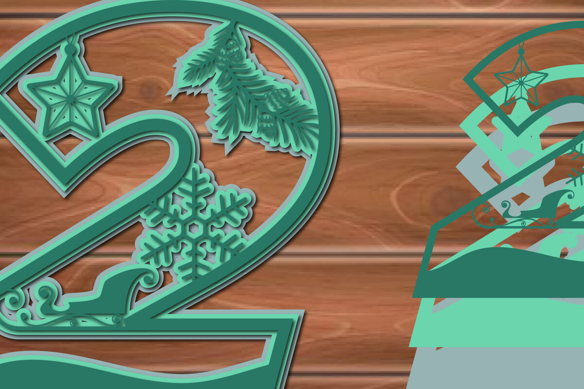 Σετ των 2 Intra απο ξύλο plywood 3mm-4mm πάχος Christmas Multi Layer Number 2 (δύο) Δίασταση 15x15 cm INTRAFABR-17191137