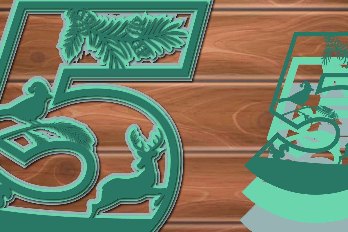 Σετ των 2 Intra απο ξύλο plywood 3mm-4mm πάχος Christmas Multi Layer Number 5 Δίασταση 15x15 cm INTRAFABR-17192605