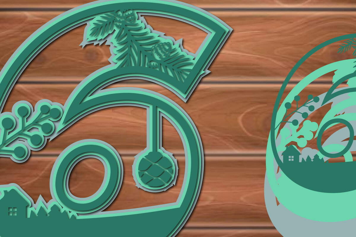 Σετ των 2 Intra απο ξύλο plywood 3mm-4mm πάχος Christmas Multi Layer Number 6 Δίασταση 15x15 cm INTRAFABR-17192921