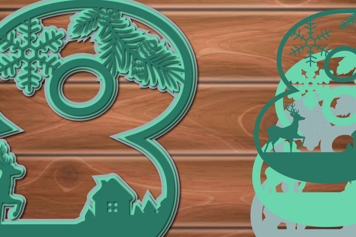 Σετ των 2 Intra απο ξύλο plywood 3mm-4mm πάχος Christmas Multi Layer Number 8 Δίασταση 15x15 cm INTRAFABR-17195085