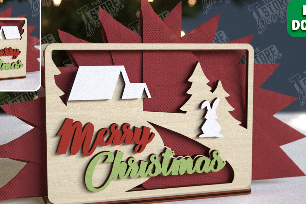 Σετ των 2 Intra απο ξύλο plywood 3mm-4mm πάχος Χριστουγεννιάτικη χαρτοπετσέτα | Τραπεζαρία Δίασταση 15x15 cm INTRAFABR-106060071