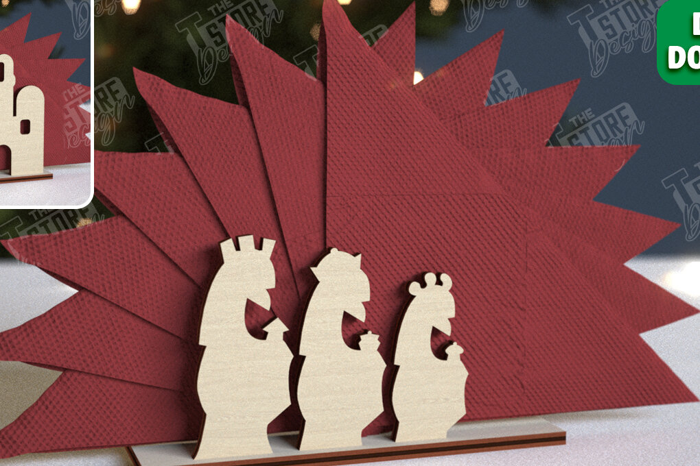 Σετ των 3 Intra απο ξύλο plywood 3mm-4mm πάχος Χριστουγεννιάτικη χαρτοπετσέτα | Τραπεζαρία Δίασταση 15x15 cm INTRAFABR-106060094