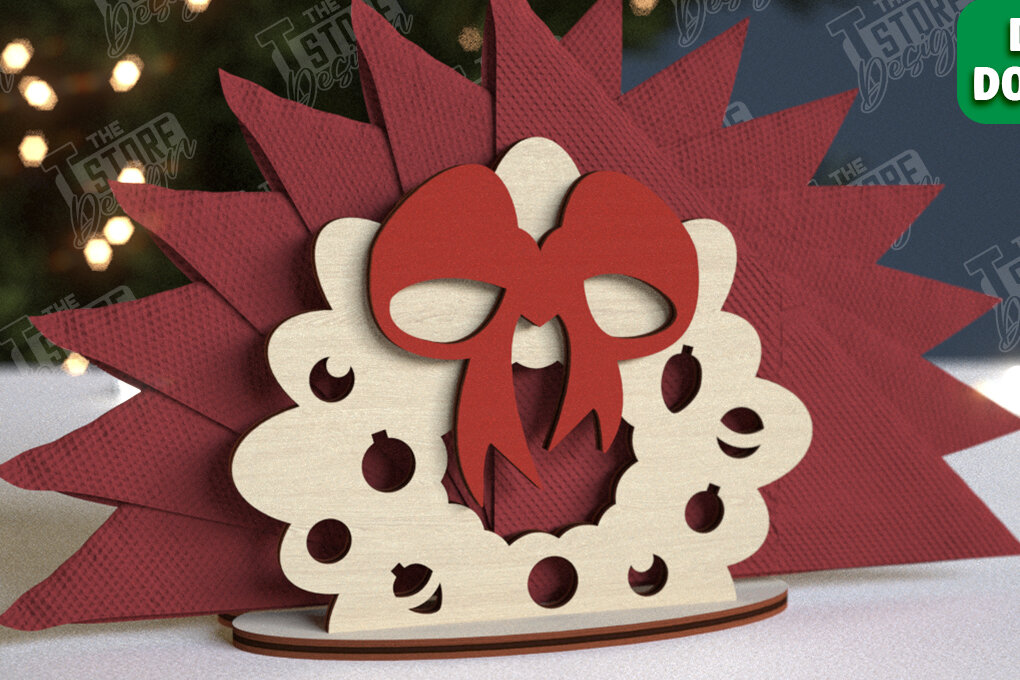 Σετ των 2 Intra απο ξύλο plywood 3mm-4mm πάχος Χριστουγεννιάτικη χαρτοπετσέτα | Τραπεζαρία Δίασταση 15x15 cm INTRAFABR-106060060