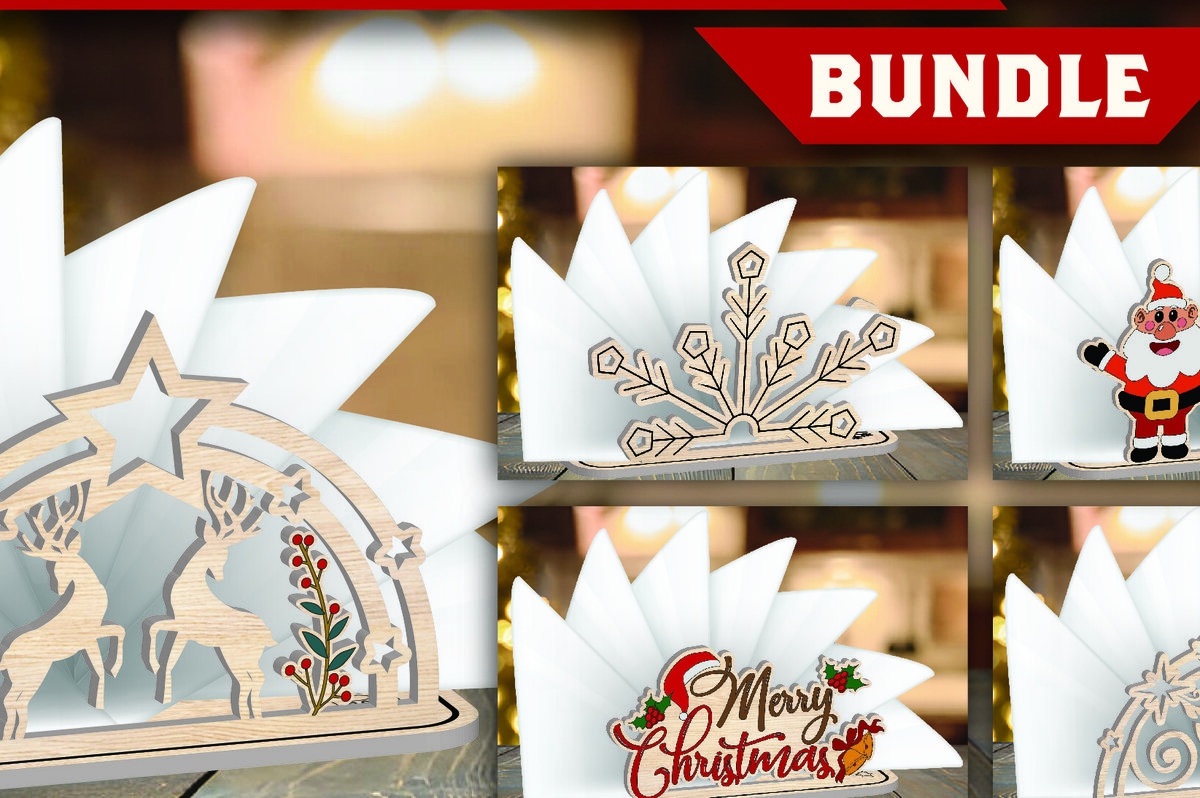 Σετ των 2 Intra απο ξύλο plywood 3mm-4mm πάχος Χριστουγεννιάτικη θήκη χαρτοπετσέτας Δέσμη κοπής με λέιζερ Δίασταση 15x15 cm INTRAFABR-109231483