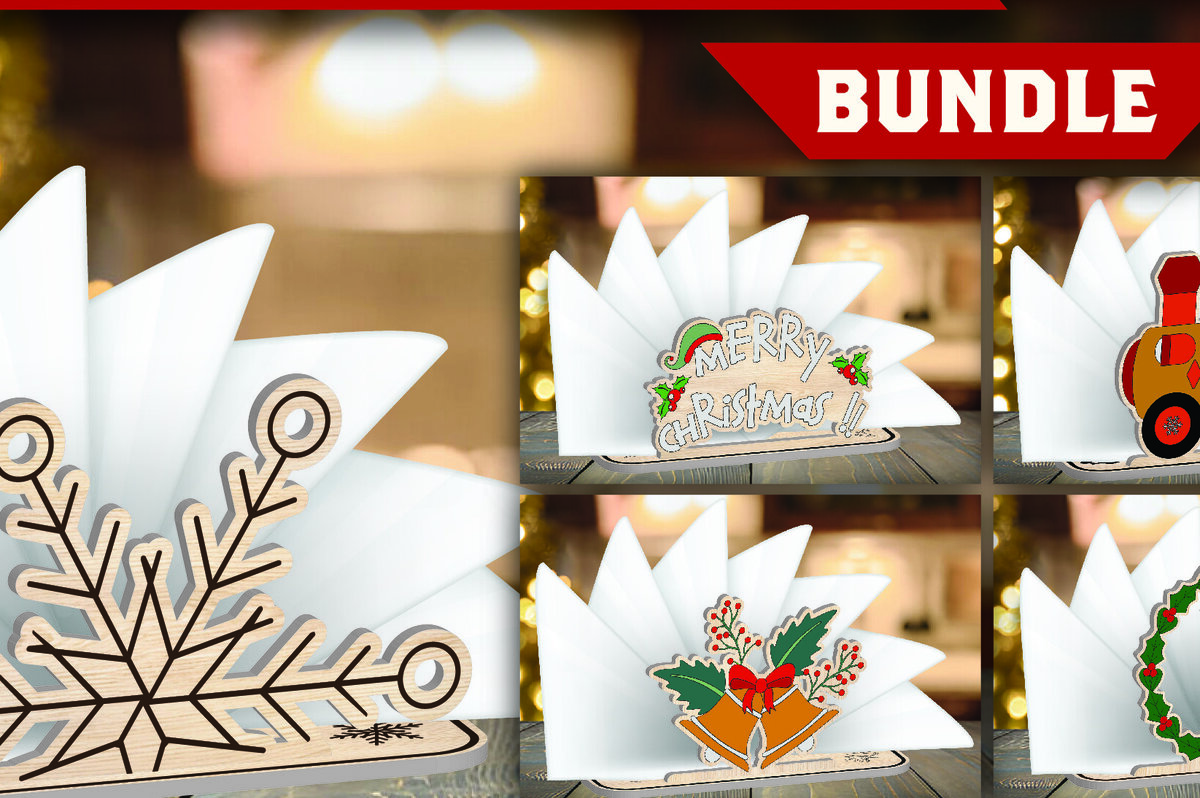 Σετ των 2 Intra απο ξύλο plywood 3mm-4mm πάχος Χριστουγεννιάτικη θήκη χαρτοπετσέτας Δέσμη κοπής με λέιζερ Δίασταση 15x15 cm INTRAFABR-109230271